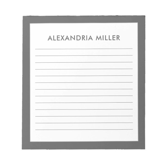 Personalised Minimalist Grey Name Lined Notepad (Front)