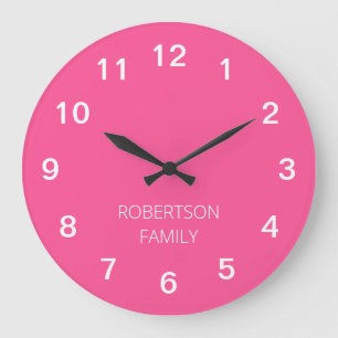 Personalised Minimalist Hot Pink Wall Clock
