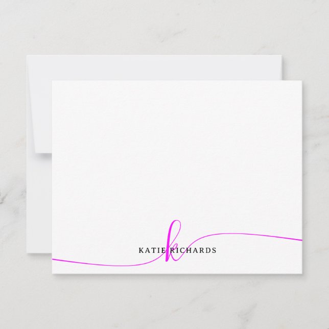 Personalised Minimalist Magenta Pink Note Card (Front)