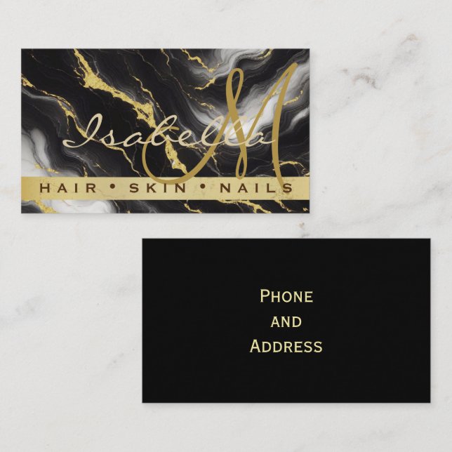 Personalised Minimalist Modern Black Gold Marble Business Card (Front/Back)