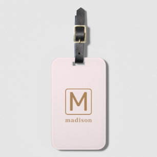 Personalised Minimalist Monogram Blush Pink Gold Luggage Tag