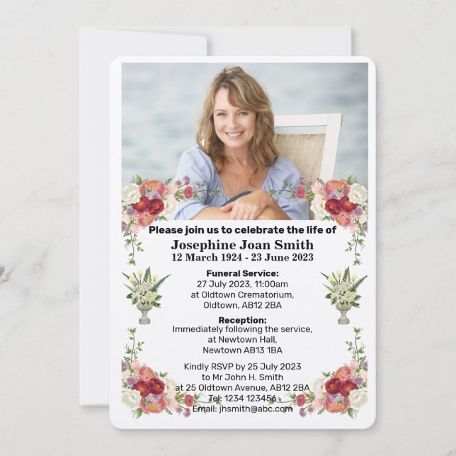 Personalised Minimalist Photo Funeral Invitation (Front)