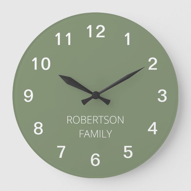 Personalised Minimalist Sage Green Wall Clock (Front)