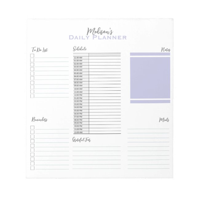 Personalised Minimalist Schedule Daily Planner  Notepad (Front)