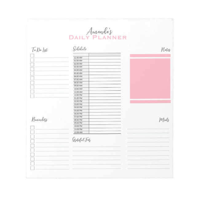 Personalised Minimalist Schedule Daily Planner  Notepad (Front)