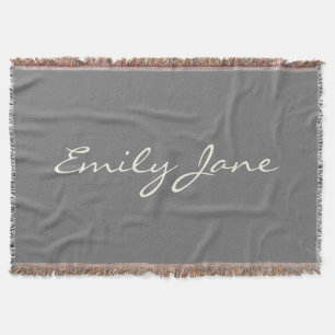 Personalised Minimalist Script Name Grey Decor Throw Blanket