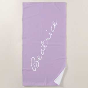 Personalised Minimalist Script Name Pastel Purple Beach Towel