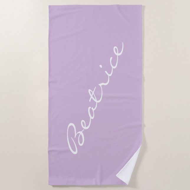 Personalised Minimalist Script Name Pastel Purple Beach Towel (Front)