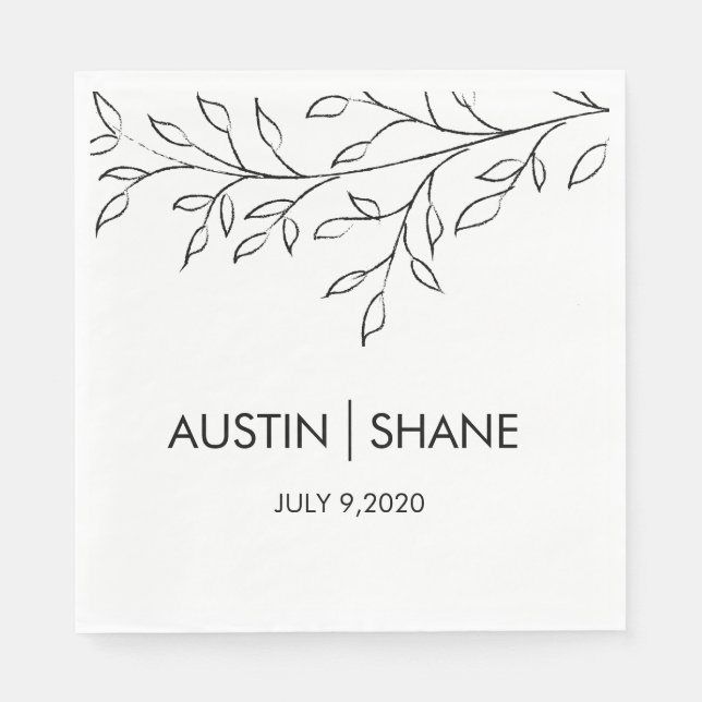 Personalised Minimalist Sketch Leaf Napkin (Front)