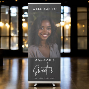 Personalised Minimalist Sweet 16 Sixteen Birthday Retractable Banner