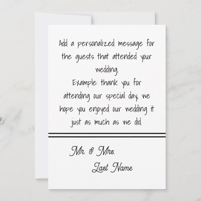 Personalised Minimalist Thank You Wedding Card (Back)