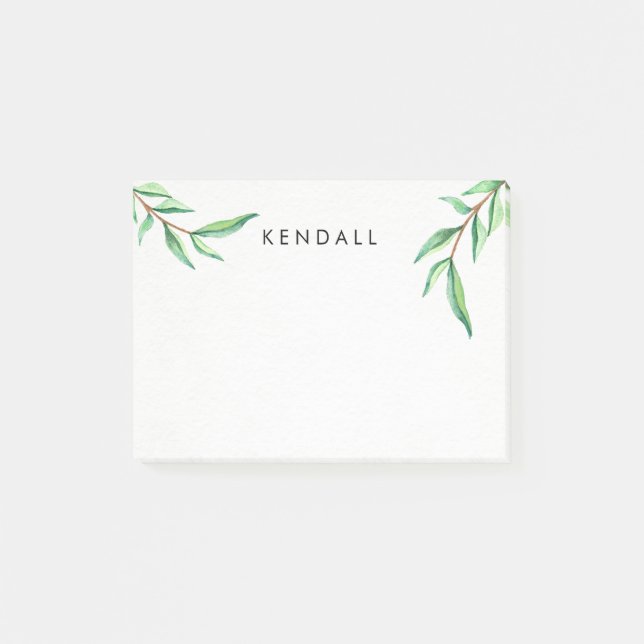 Personalised Minimalist Watercolor Leaves Post-it Notes (Front)