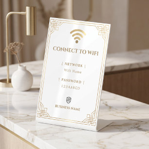 Personalised Minimalist White Gold Art Deco Wifi Pedestal Sign