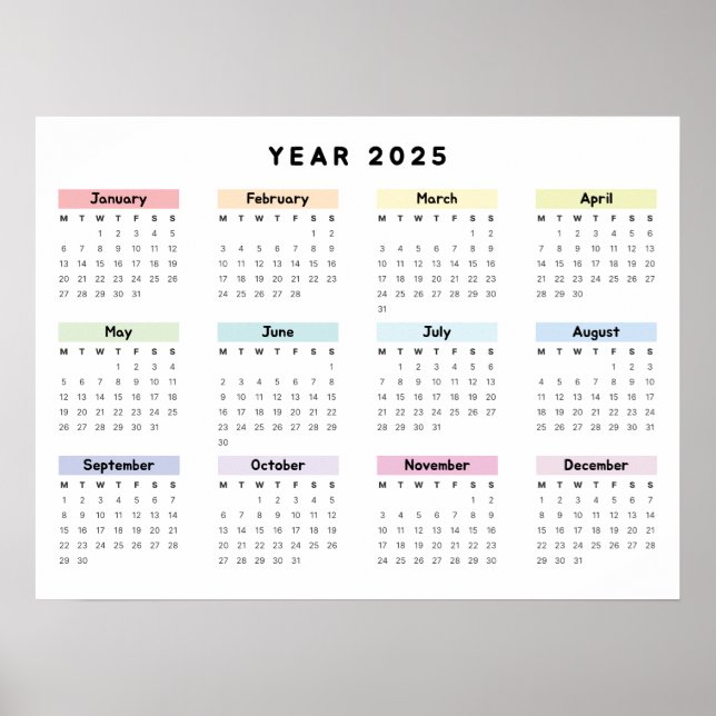 Personalised Minimalist Yearly Calendar Poster (Front)