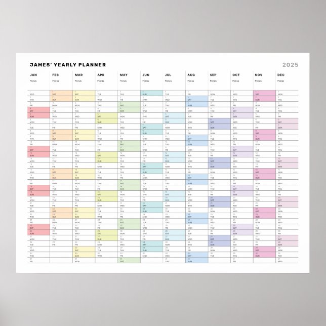 Personalised Minimalist Yearly Planner Calendar Poster (Front)