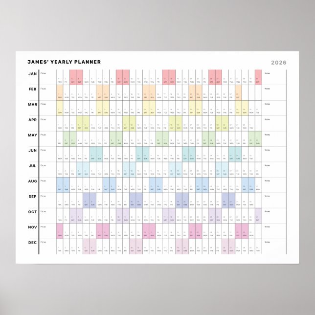 Personalised Minimalist Yearly Planner Poster (Front)