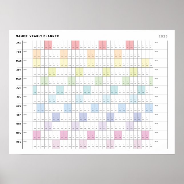 Personalised Minimalist Yearly Planner Poster (Front)