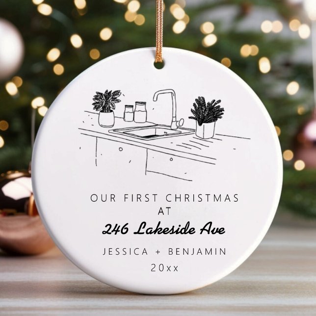 Personalised Minimalistic New Apartment Christmas Ceramic Tree Decoration (Personalized Minimalistic New Apartment Christmas Ceramic Ornament)