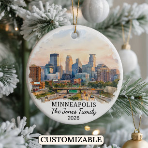 Personalised Minneapolis Ornament, Minnesota Ceramic Tree Decoration