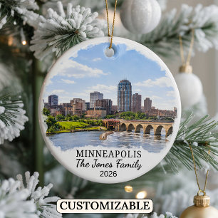 Personalised Minneapolis Ornament, Minnesota Ceramic Tree Decoration