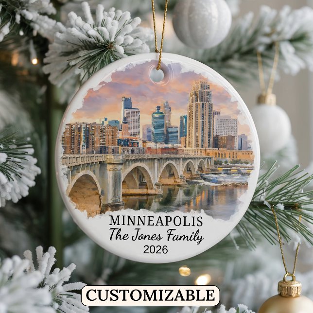 Personalised Minneapolis Ornament, Minnesota Ceramic Tree Decoration (Creator Uploaded)