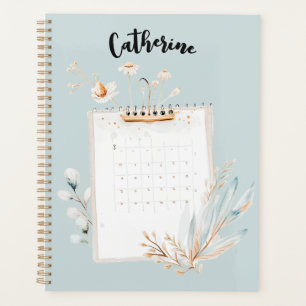 Personalised Mint and Gold Floral  Planner