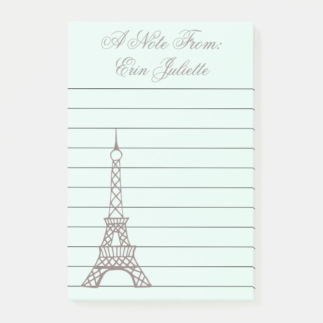 Personalised Mint Eiffel Tower Post It Notes Gift (Front)