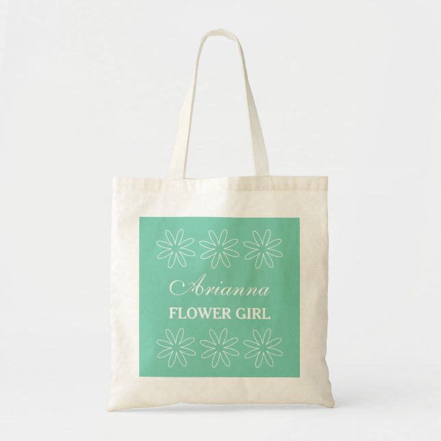 Personalised mint flower girl wedding tote bag (Front)