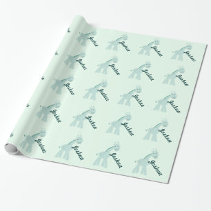 Personalised Mint Giraffe Wrapping Paper