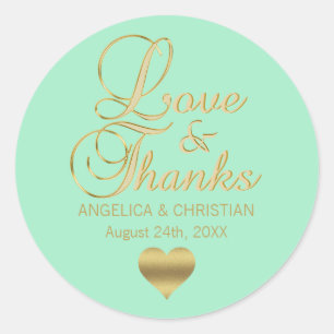 Personalised MINT Gold LOVE & THANKS Wedding Classic Round Sticker