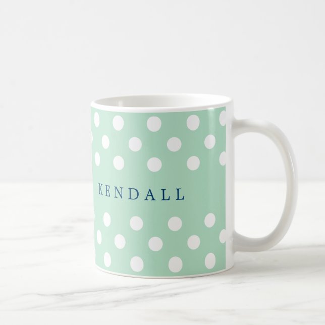 Personalised Mint Green and White Polka Dots Coffee Mug (Right)