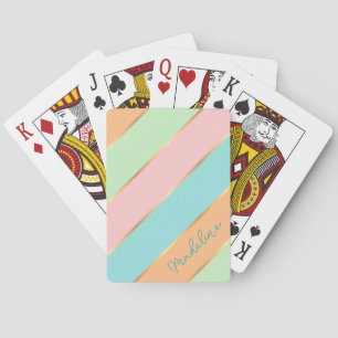 Personalised Mint Green Aqua Blue Pink Gold Stripe Playing Cards