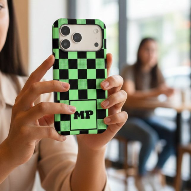 Personalised Mint Green & Black Chequered Monogram (Creator Uploaded)