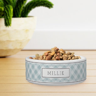 Personalised Mint Green Farmhouse Style Plaid Pet Bowl