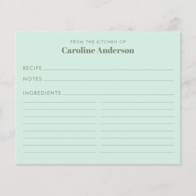 Personalised Mint Green Favourite Recipe Chef Bake (Front)