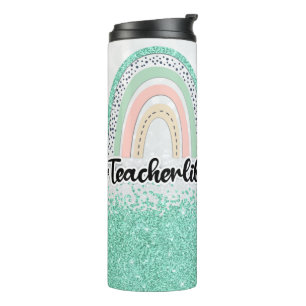 Personalised Mint Green Glitter Teacher Life Thermal Tumbler