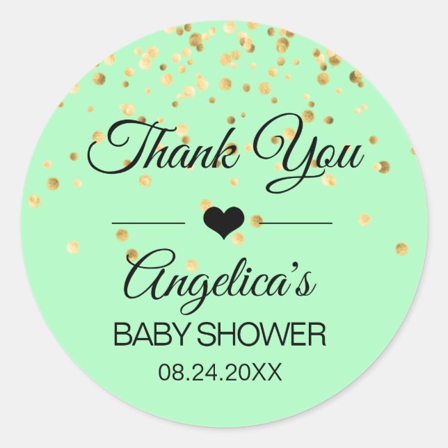 Personalised Mint Green & Gold Baby Shower Labels (Front)