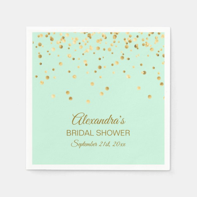 Personalised MINT GREEN Gold Bridal Shower Napkin (Front)