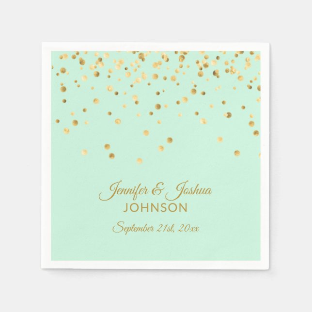 Personalised MINT green Gold Confetti Wedding Napkin (Front)
