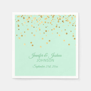 Personalised MINT green Gold Confetti Wedding Napkin