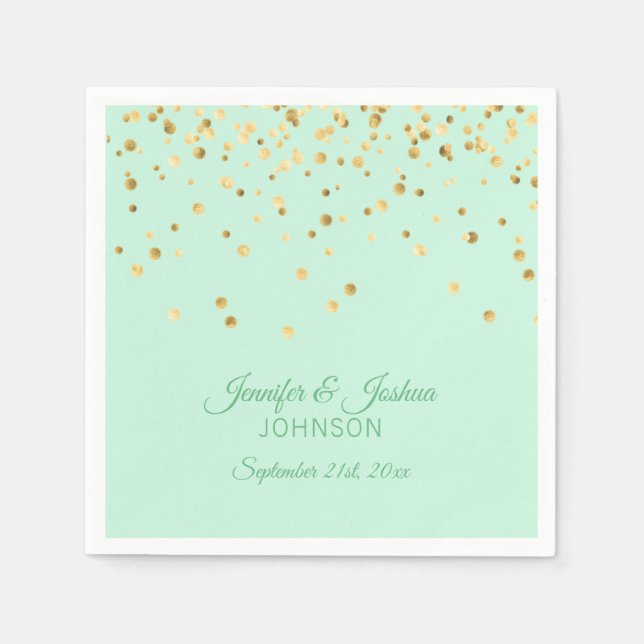 Personalised MINT green Gold Confetti Wedding Napkin (Front)