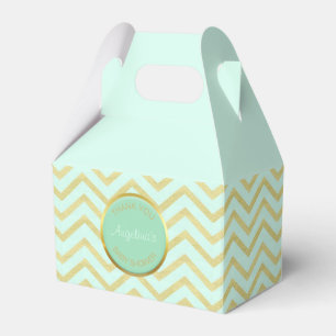 Personalised Mint Green Gold Foil Chevron Pattern Favour Box