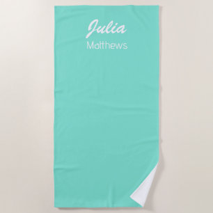 Personalised mint green minimalist beach towel