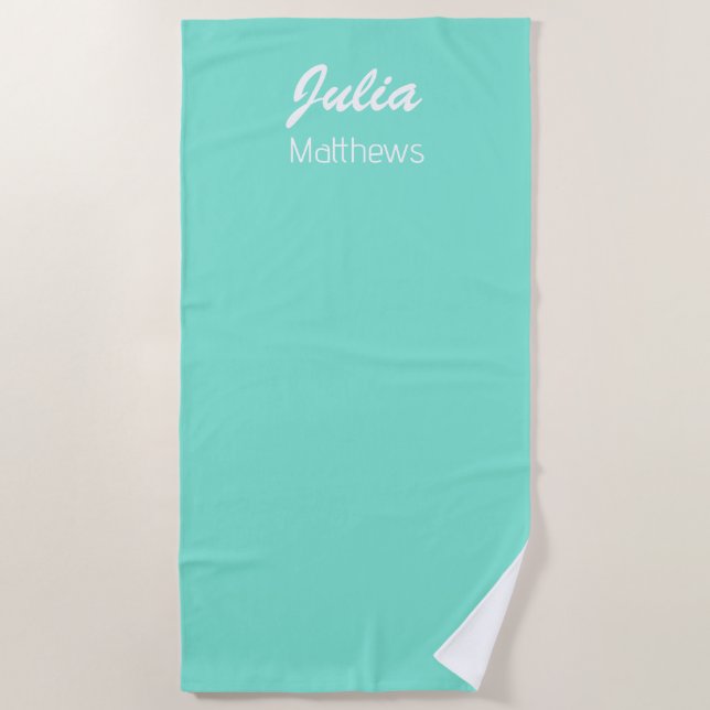 Personalised mint green minimalist beach towel (Front)