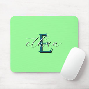 Personalised Mint Green Monogram Initial and Name Mouse Mat