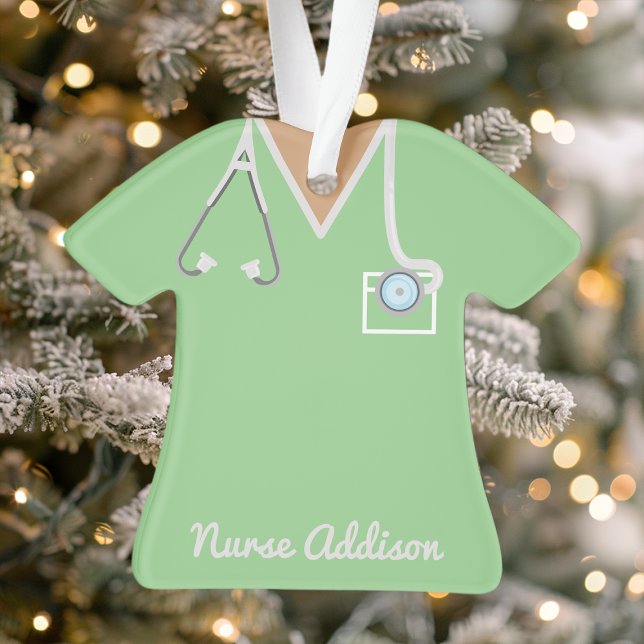 Personalised Mint Green Nurse Scrubs Ornament (Creator Uploaded)