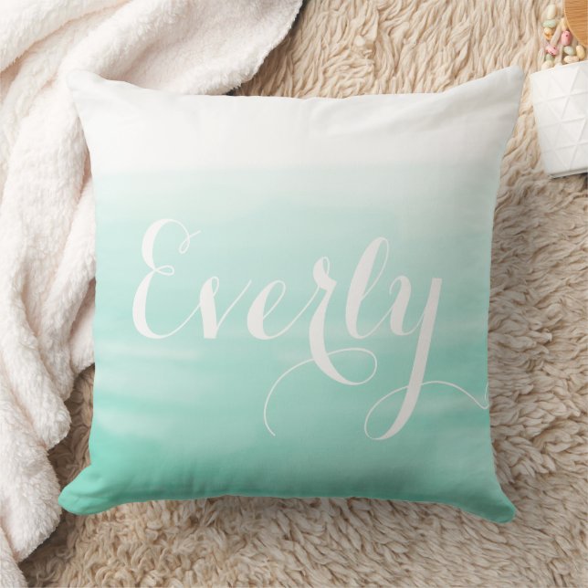 Personalised Mint Green Ombre Watercolor Cushion (Blanket)