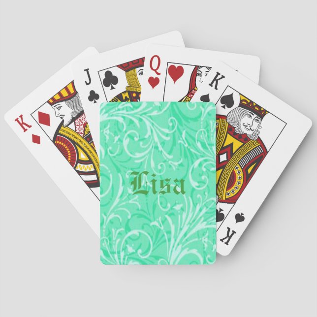 Personalised Mint Green Ornamental Playing Cards (Back)