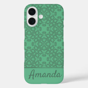 Personalised mint green pattern iPhone 16 case
