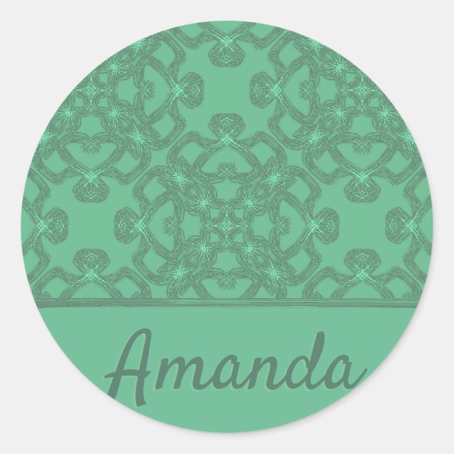 Personalised mint green pattern classic round sticker (Front)